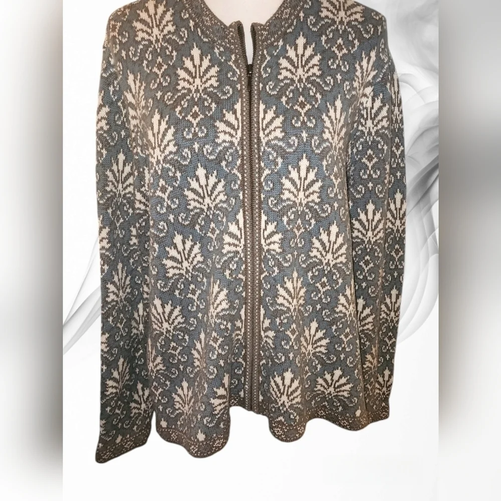 Nordic Traders  Elevated Art-Deco Knit Cardigan Sweater Cotton - Picture 2 of 6